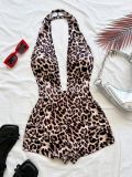 Backless V-neck striped halter jumpsuit