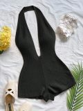 Backless V-neck striped halter jumpsuit