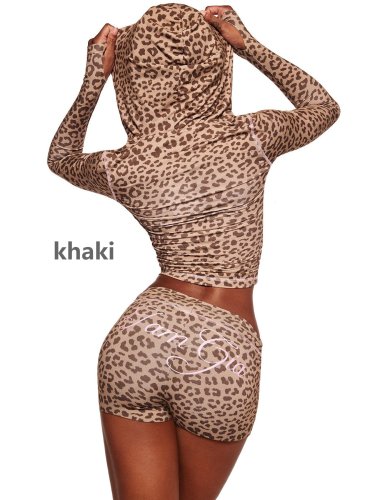 Printed hooded long sleeved shorts two-piece set