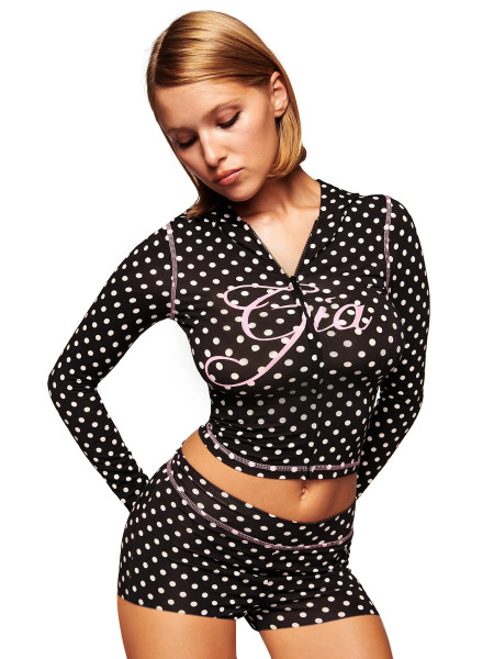 Printed hooded long sleeved shorts two-piece set