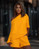 One collar shoulder baring loose two-piece set