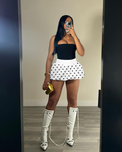 Polka dot bubble skirt high waist pleated skirt mini skirt