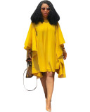 Large batball sleeve loose pleated long sleeved dress