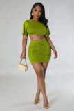 Top paired with hip hugging skirt two-piece set