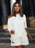 One collar shoulder baring loose two-piece set