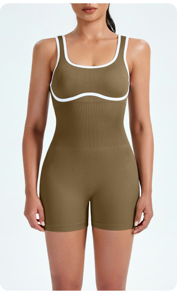 Seamless one-piece yoga suit, sports elastic vest, contrasting color jumpsuit