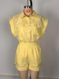 Loose two-piece shirt set, wide leg shorts shirt set