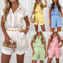 Loose two-piece shirt set, wide leg shorts shirt set