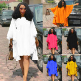 Large batball sleeve loose pleated long sleeved dress