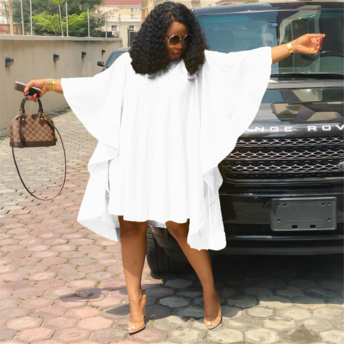 Large batball sleeve loose pleated long sleeved dress