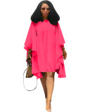 Large batball sleeve loose pleated long sleeved dress