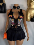 Printed drawstring T-shirt vest