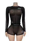 Long sleeved shorts mesh full hot stamping set