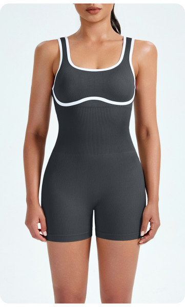Seamless one-piece yoga suit, sports elastic vest, contrasting color jumpsuit
