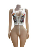 Printed drawstring T-shirt vest