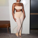 Wave print hanging neck vest, backless top, tight pants two-piece set