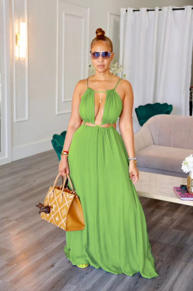 Sleeveless hollow backless long skirt solid color jumpsuit