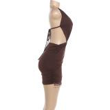 Backless fringe patchwork hip hugging dress