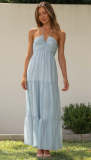 Strap V-neck long patchwork dress