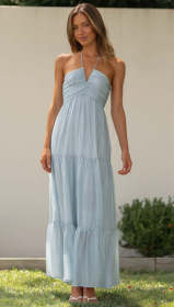 Strap V-neck long patchwork dress
