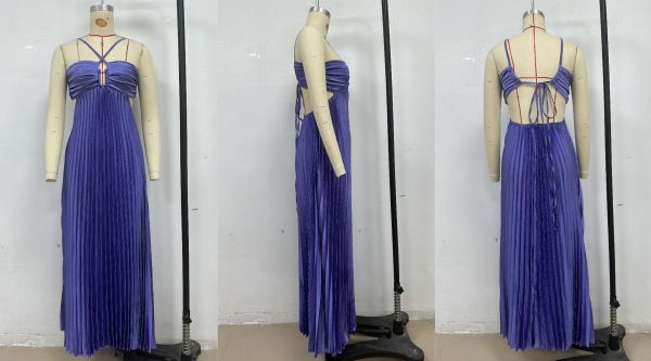 Strapless pleated sleeveless camisole dress
