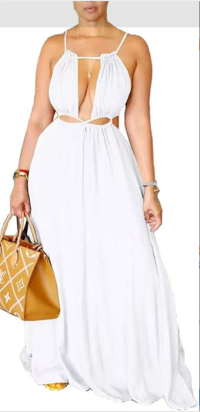 Sleeveless hollow backless long skirt solid color jumpsuit
