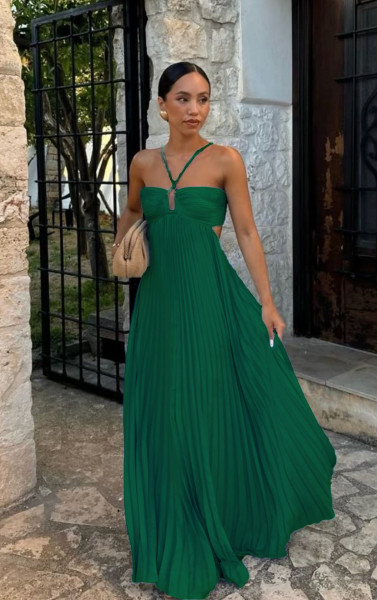 Strapless pleated sleeveless camisole dress
