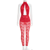 Backless hollow lace jumpsuit