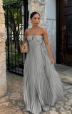 Strapless pleated sleeveless camisole dress