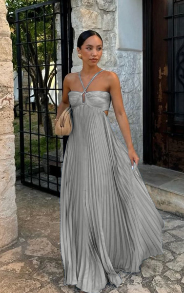 Strapless pleated sleeveless camisole dress