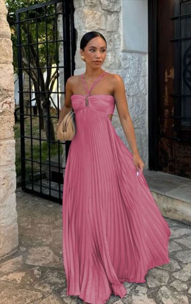 Strapless pleated sleeveless camisole dress