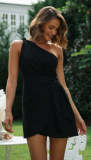 Slanted shoulder belt irregular hem dress
