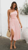 Sleeveless backless hem slit long dress