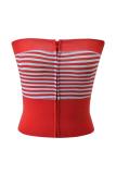 Strapless printed patchwork striped zipper top set