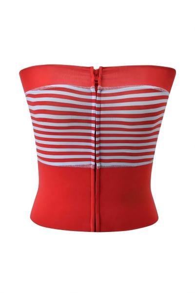 Strapless printed patchwork striped zipper top set