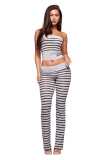Strapless printed patchwork striped zipper top set