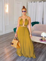 Sleeveless hollow backless long skirt solid color jumpsuit