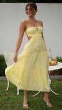 V-neck sleeveless solid color splicing large swing long dress
