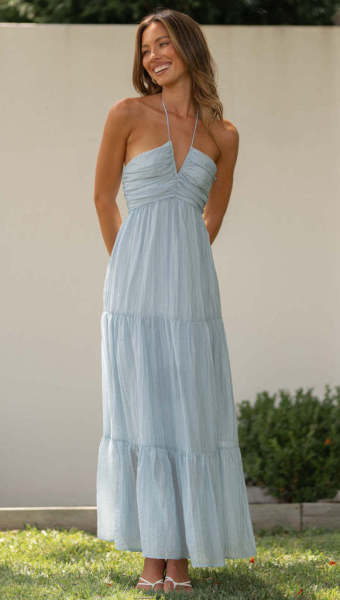 Strap V-neck long patchwork dress