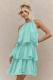 Hanging neck sleeveless chiffon ruffle edge dress