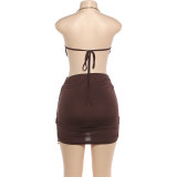 Backless fringe patchwork hip hugging dress