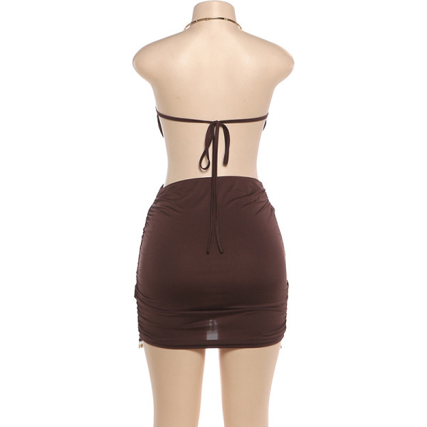 Backless fringe patchwork hip hugging dress