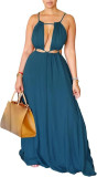 Sleeveless hollow backless long skirt solid color jumpsuit