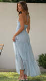 Strap V-neck long patchwork dress
