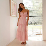 V-neck sleeveless solid color splicing large swing long dress