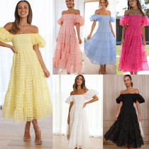 One collar lantern sleeve patchwork dress One collar lantern sleeve patchwork dress