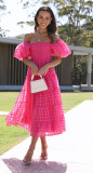 One collar lantern sleeve patchwork dress