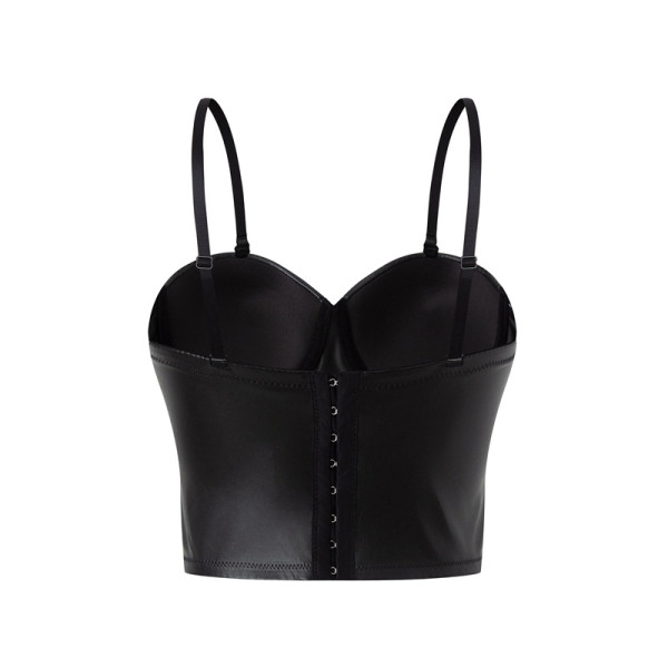 Imitation leather patchwork fishbone corset, strapless camisole, vest