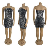 Leopard print strapless sequin top