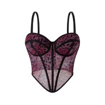 Leopard pattern patchwork bra strap lace see through outer fishbone bra Leopard pattern patchwork bra strap lace see through outer fishbone bra
